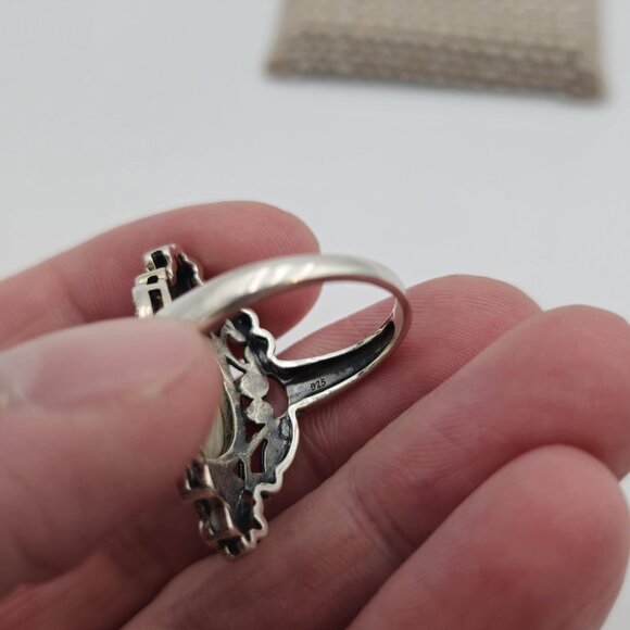 Size 9 Sterling Silver Abalone And Marcasite Gems Ring A1869 - Picture 6 of 9